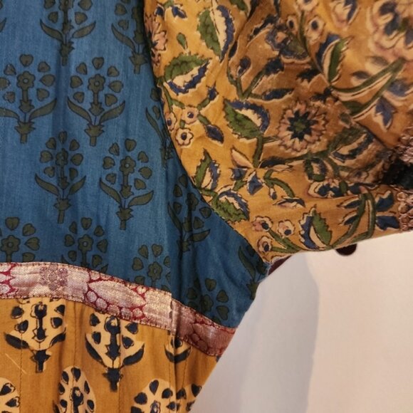 Vintage J Peterman Co. Long Sleeve Maxi Dress Embroidered Blue Gold 12 - Picture 6 of 15